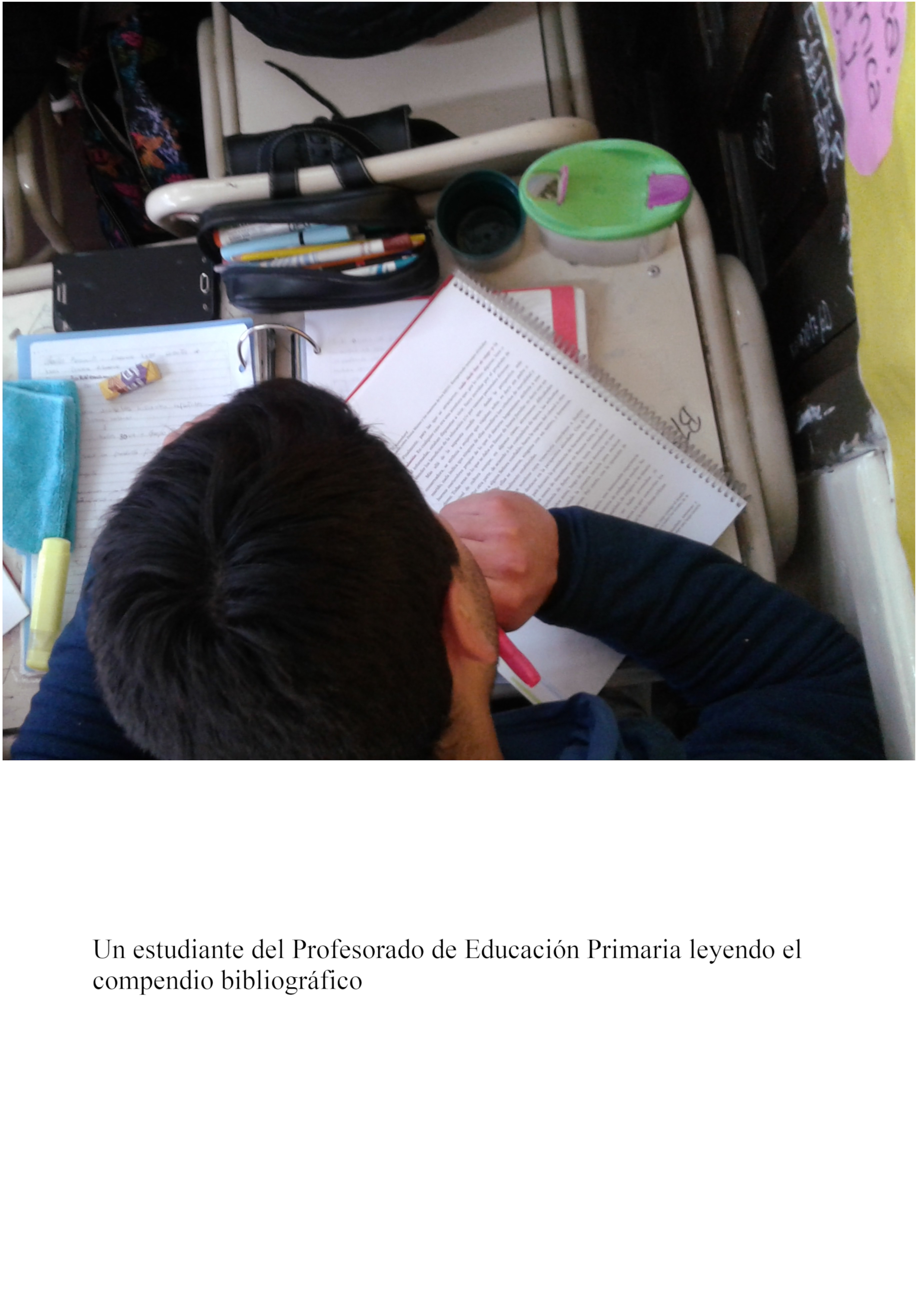 Estudiante del Profesorado de Educación Primaria leyendo el compendio bibliográfico