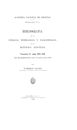 Bibliografía de la Geología, Mineralogía y Paleontología de la República Argentina. Años 1915 a 1921.