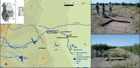 Mapa de localización y trabajos en el campo.