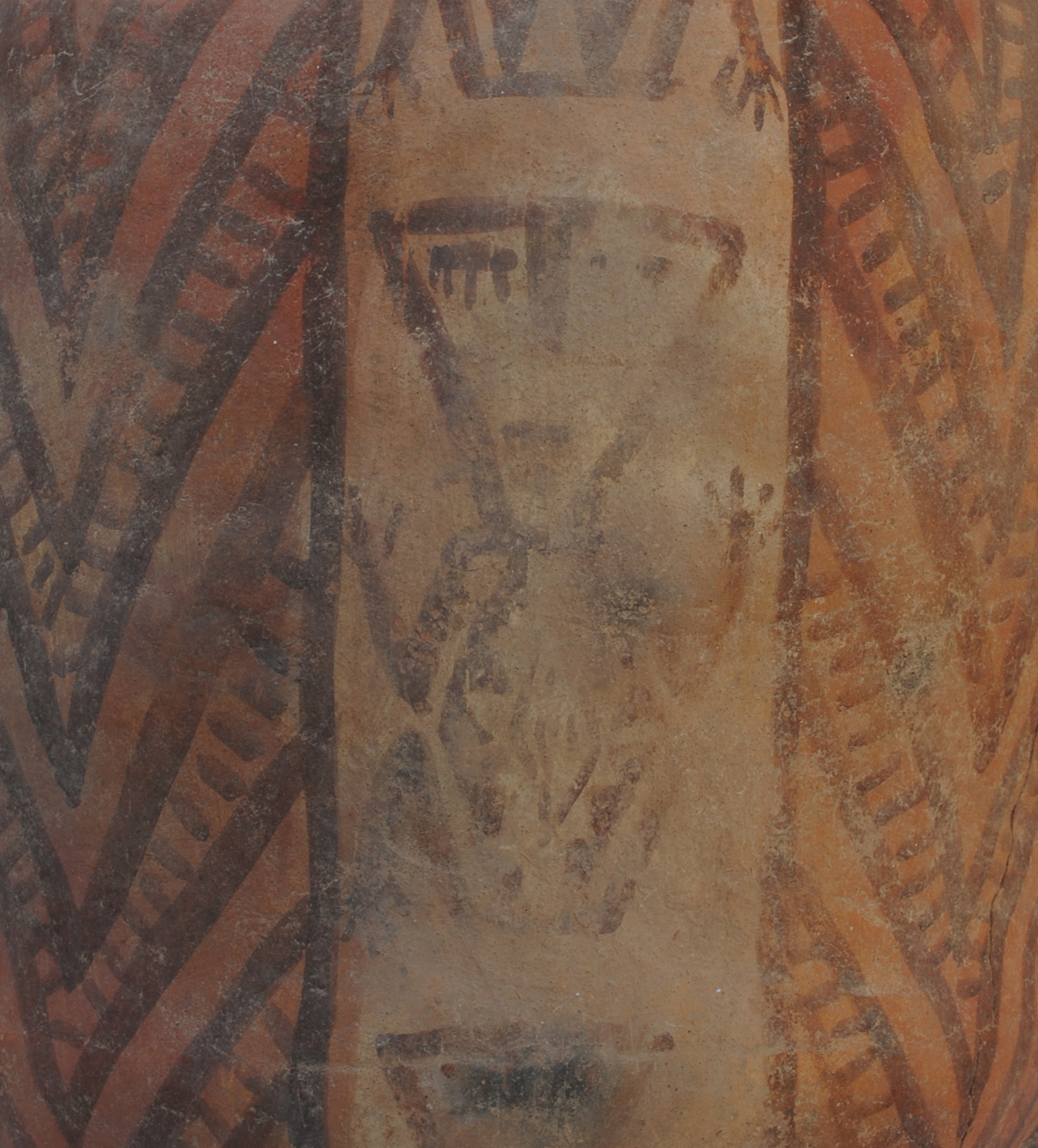 Recorte de la vista frontal de la tinaja procedente del Barrio San Expedito, Santa María, Catamarca; Museo Arqueológico Provincial “Eric Boman”, fotografía de Valeria Palamarczuk